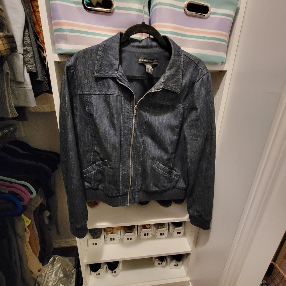 NY&Co. W L Dark Denim Baseball Jacket